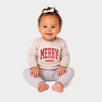 Merry Christmas Arched Bold - Infant Crew Fleece Sweatshirt