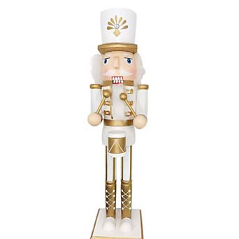 Wizardi White and Gold Drummer Wooden Nutcracker F07M6-24C