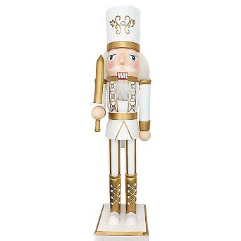 Wizardi White and Gold Sword Soldier Wooden Nutcracker F07M6-24A