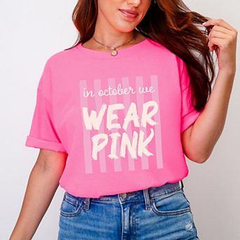 In October We Wear Pink Stripes - Women's Garment Dyed Graphic T-Shirt