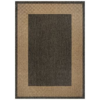 WRG Home Jute-Look Checkered Border Area Rug,Easy Clean NonSlip Woven Flatweave for Entryway,Kitchen
