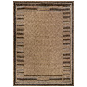 WRG Home Jute-Look Dash Border Area Rug, Easy Clean Non-Slip Woven Flatweave for Entryway or Kitchen