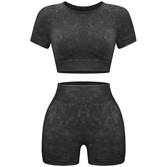 Womens 2 pc Seamless Workout Set High Waist Tummy Control Gym Outfits