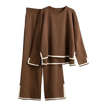 Womens 2 pc Knit Sweater Lounge Sets Wide Leg Pants Outfits