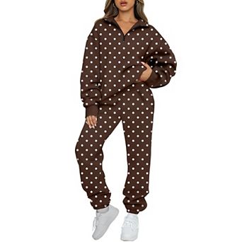 Womens 2 pc Fleece Lined Half Zip Lounge Set Warm Comfy Fall Outfits