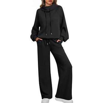 Womens 2 pc Mock Neck Soft Scuba Knit Lounge Set Fall Fashion