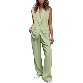 Womens 2 pc Sleeveless Blazer Palazzo Pant Business Casual Outfits