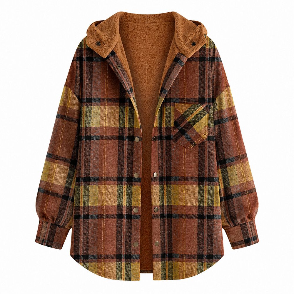 Womens Flannel Plaid Oversized Warm Casual Shacket Jacket Fall Winter