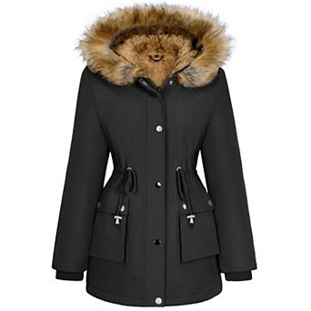 Women Winter Coats Fleece Lined Waterproof Windproof Parka Jackets With Removable Hood