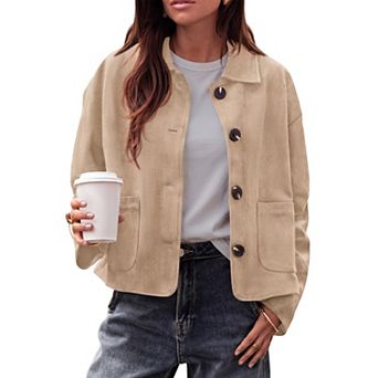 Faux Suede Cropped Women's Jacket Lightweight Casual Work Coat