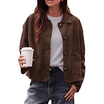 Faux Suede Cropped Women's Jacket Lightweight Casual Work Coat
