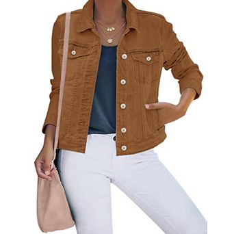 Women's Stretch Denim Trucker Jacket Collared Button Down Pockets Casual Outerwear