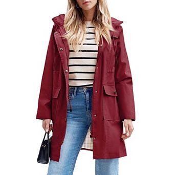 Womens Waterproof Lightweight Rain Jacket Hooded Windbreaker With Pockets