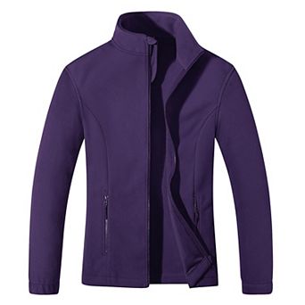 Women's Fleece Jacket Zip Up Stand Collar Warm Coat With Pockets