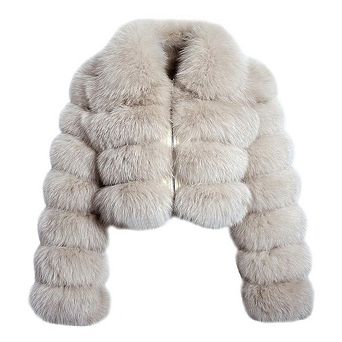 Women Faux Fur Cropped Puffer Jacket Zip Up Winter Warm Coat