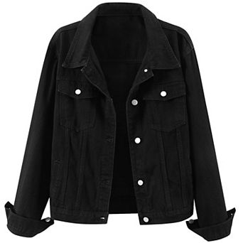 Women's Distressed Denim Trucker Jacket Button Down Long Sleeve Casual Coat