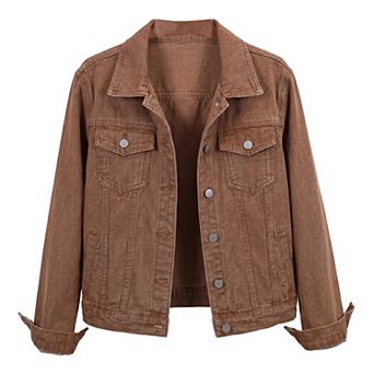 Women's Distressed Denim Trucker Jacket Button Down Long Sleeve Casual Coat