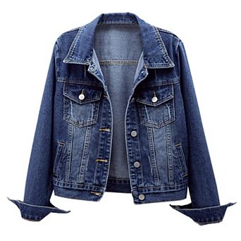 Women's Distressed Denim Trucker Jacket Button Down Long Sleeve Casual Coat