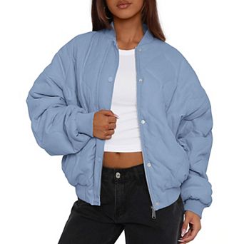 Women's Quilted Cropped Bomber Jacket Lightweight Warm Casual Outerwear
