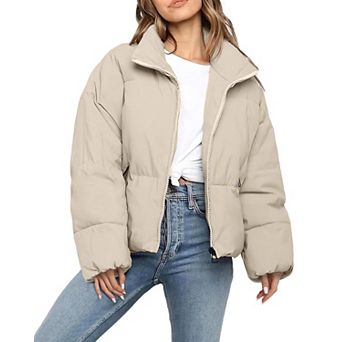 Women Cropped Puffer Jacket Winter Lightweight Warm Casual Outerwear