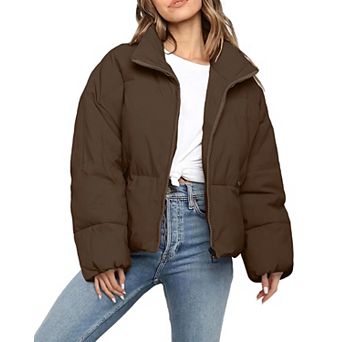 Women Cropped Puffer Jacket Winter Lightweight Warm Casual Outerwear