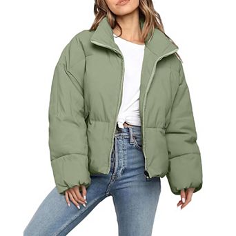 Women Cropped Puffer Jacket Winter Lightweight Warm Casual Outerwear