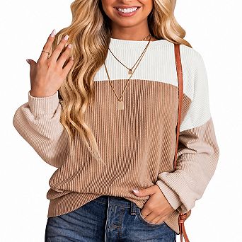Womens Long Sleeve Crewneck Knit Loose Fit Casual Blouses Tops