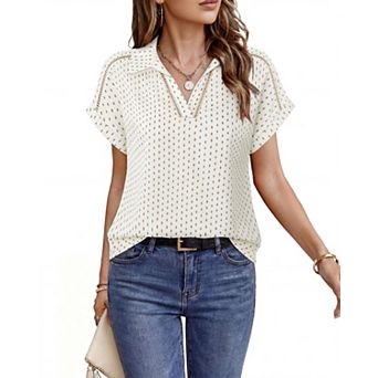 Women's Short Sleeve Chiffon Blouses Wrinkle Free Business Casual Versatile Tops
