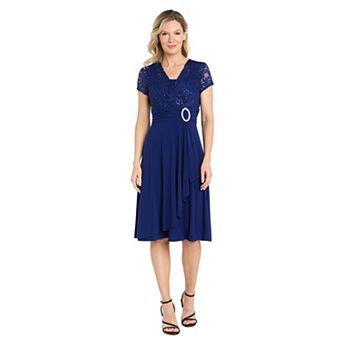 Women's R&M Richards Sequin Lace Buckled Midi Dress