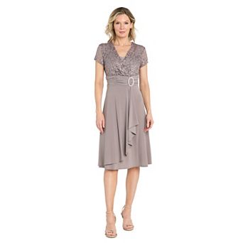 Women's R&M Richards Sequin Lace Buckled Midi Dress