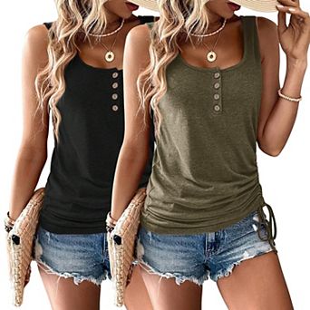 Womens 2-Pack Sleeveless Tank Tops Loose Henley Casual Summer Shirts