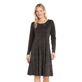 Women's Sophia Christina Beaded Long Sleeve Metallic Sweater Dress