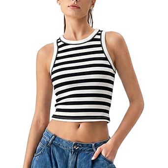 Women's Ribbed Crew Neck Slim Fitted Sleeveless Crop Tank Top