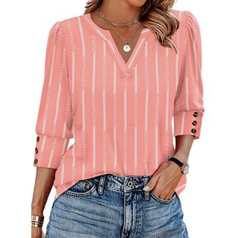 Womens Dressy Casual V Neck 3/4 Sleeve Blouses Business Casual Tops