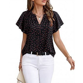 Womens Summer Short Sleeve Wrinkle Resistant Chiffon Blouse Business Casual Work Top