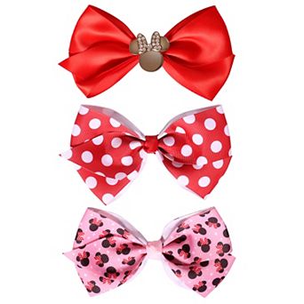 Minnie Mouse Bow for Hair 3 pc Official License, Pink and Red Hair Bows