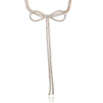 BCBGeneration Clear Stone Bow Necklace for Women, 15"+3"