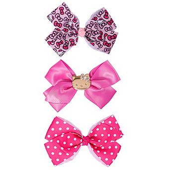 Hello Kitty Hair Clips Bow Set 3 pc Set Official License, Pink Bows