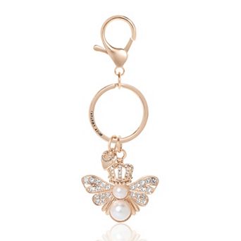 Juicy Couture Queen Bee Keychain With Rhinestones and Faux Pearls, Bee Gifts for Women
