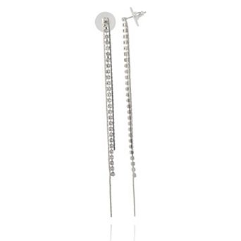 BCBGeneration Silver-Tone Crystal Long Dangle Earrings for Women, Fringe
