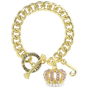 Juicy Couture Crown Charm Toggle Bracelets for Women, Gold Tone, 7.5"