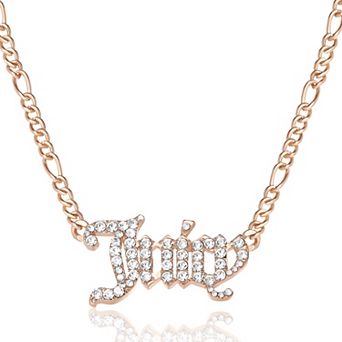 Juicy Couture Gold-Tone Crystal Script Logo Necklace, 16"+2"