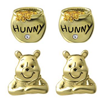 Winnie the Pooh Earrings Pack of 2 Official License, 18k Gold Flash Plated