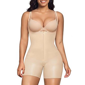 Womens Seamless Shapewear Bodysuit Double Waist Shaping Zip Up Body Shaper