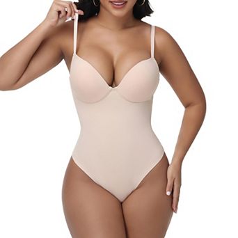 Women's Shapewear Bodysuit Thong Built In Underwire Bra Tummy Control Seamless