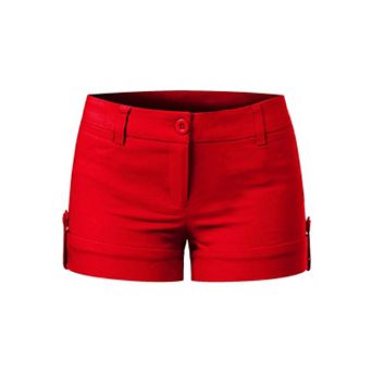 Women's Stretchy Mid Rise Cuffed Chino Shorts With Pockets