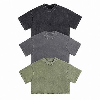 Womens 3 pc Oversized Vintage Acid Wash Casual Short Sleeve Cropped Tee Tops
