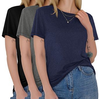 Womens 3-Pack Short Sleeve Soft Basic Tees Loose Fit Casual Summer Tops
