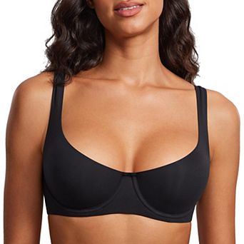 Women's Unlined Underwired Balconette Bra Scoop Neck Adjustable Straps