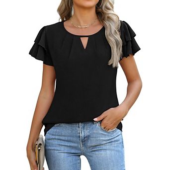 Womens Ruffle Sleeve Casual Business Work Blouse Tops